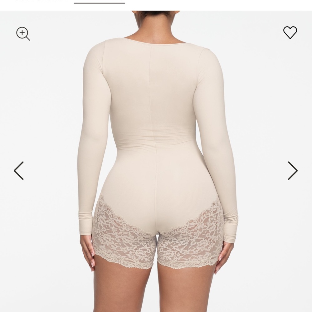 SKIMS Cream Shapewear Bodysuit with Ribbed Texture